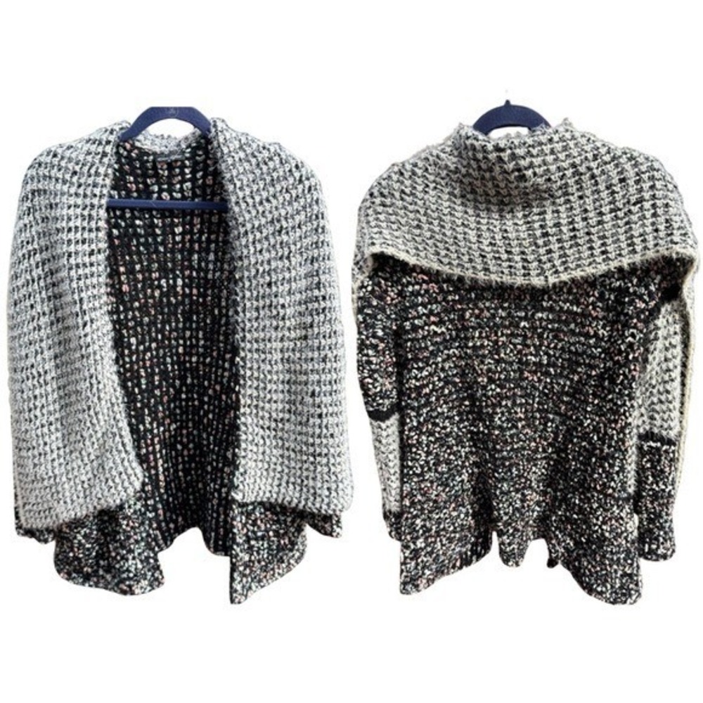 Dor Dor Couture Black White Popcorn Eyelash Knit Open Front Cardigan Sweater S